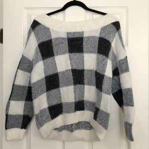 Express Scoop Neck Checkered Sweater